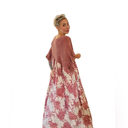 BUCKETLIST Custom Floral Knit Maxi Dress in Pink XL-3XL