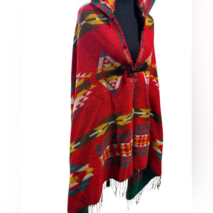 One size Women's Hooded Loose Fit Poncho Cape Shawl with Horn Button