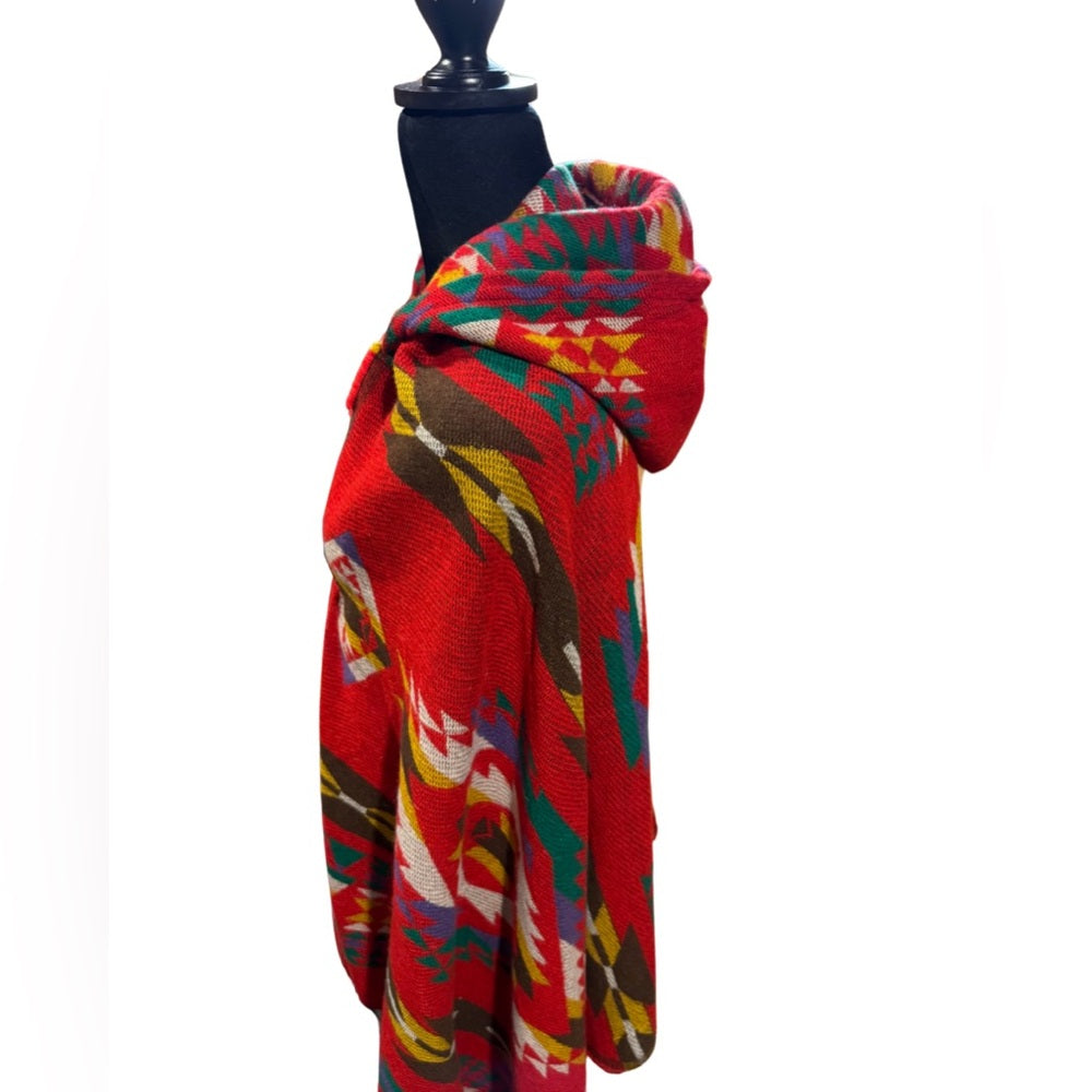 One size Women's Hooded Loose Fit Poncho Cape Shawl with Horn Button