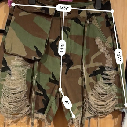 Distressed Jean Camo Distressed Shorts