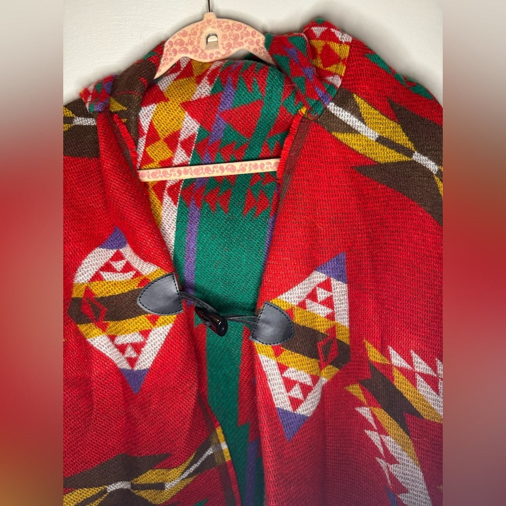 One size Women's Hooded Loose Fit Poncho Cape Shawl with Horn Button
