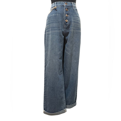 Button Up Blue Jean Capris