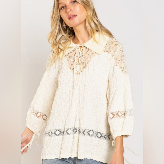 Ivory Lace Accent Blouse